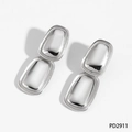 Polished silver stainless steel earrings featuring geometric double rectangular links - Silver Style (PD2911)