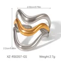 Detail of two-tone gold and silver irregular wave layered open ring for women - Irregular Wave Open Style (XZ-R30357-GS)