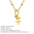 Gold-plated stainless steel Sagittarius zodiac constellation symbol pendant necklace - Sagittarius / Gold