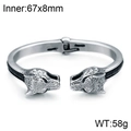 Silver leopard head titanium steel bracelet with black woven texture, 67x8mm size - Wolf Head Style / Inner Diameter 67x8mm