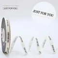 1cm white grosgrain ribbon with black Just For You print on a professional spool - 1CM Grosgrain Ribbon [Cream just] 40 Yards
