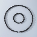 Poliertes schwarzes Edelstahl-Schmuckset aus gedrehter Kette und Armband - Armband (19cm) / Schwarz (7mm)