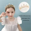 Pettine corona a foglie dorate con strass luccicanti e perle per bambine da 13,9 cm - 4# Corona di Foglie Dorate con Strass