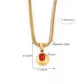 18k gold plated titanium steel necklace featuring a red rectangular zircon pendant - Gold July Pale Red Zirconia (P1841)