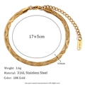 Detailed specs of 18K gold-plated fishbone chain bracelet with dimensions and weight - Wavy Herringbone Chain Bracelet (N3223-B0484) / Gold