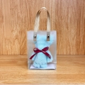 Light blue coral fleece towel bear in transparent gift bag with red Just for you ribbon - Light Green Bear + Pvc Handle / 30*30cm