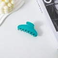 Detailed view of a minimalist teal acetate hair claw clip on a clean white surface. - Malachite green