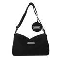 Black nylon crossbody bag with large capacity and detachable small coin purse pendant - No Pendant / Black