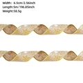 Detail view of 6.5cm Christmas linen ribbon with gold snowflakes and size specifications - Gold Snowflake / 5 Meters