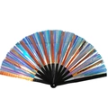 Black bamboo frame folding fan with laser colorful holographic reflective surface - 33CM / Laser Blue (Black Bone)