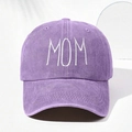 Classic purple washed cotton baseball cap featuring MOM white embroidery on the front - Purple