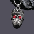 Collar con colgante de calavera punk vintage con ojos de gema roja y casco de ninja - Colgante Color Acero (Sin Cadena)