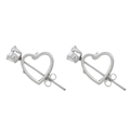 Silver hollow heart earrings with a single round zircon stone and butterfly backs - Silver Tone - White Zirconia Hollow Heart Studs