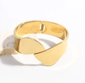 Polished 18K gold plated wide metal cuff bracelet with interlocking link design on stone - Real Gold Plated Wide Bangle (NU02-3)