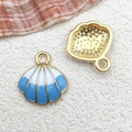 Blue and white enamel seashell pendants with gold plating for DIY jewelry making - 16x17mm Shell / Lake Blue