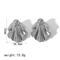 Polished silver wave texture irregular earrings with dimensions 35mm by 28.8mm - Bright Silver Shell Shape (TE6590-S)