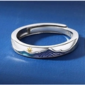 Anillo ajustable de plata S925 para parejas con diseño de montaña en esmalte azul y sol - Juramento Montaña Mar - Hombre