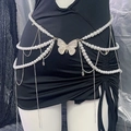 Silver butterfly pearl waist chain with multi-layer tassel design for women - Pearl Butterfly K0134