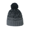 Gorro de invierno de punto trenzado con pompón de pelo sintético y dobladillo - M (56-58cm) / Negro
