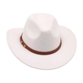 Classic white felt cowboy hat featuring a brown leather band and golden rivets - One Size / White