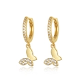 Elegant gold butterfly hoop earrings set with sparkling white cubic zirconia stones - Gold Butterfly