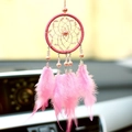 Charming pink dream catcher car pendant with soft feathers and delicate beads decor - 0051d Pink