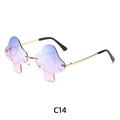 Mushroom shaped rimless sunglasses with purple to pink gradient lenses and gold metal temples - Blue Pink Gradient
