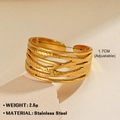 Adjustable cross lines stainless steel ring in gold finish with minimalist layered design - Multi-layer Winding 097 / Gold