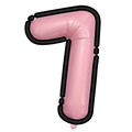 Détail du ballon chiffre 7 rose avec contours noirs pour décor de fête style dessin animé - Chiffre 7 / Noir rose