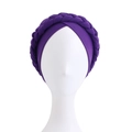 Detailed view of dark purple braided headband wrap on a mannequin head model - One Size / Purple