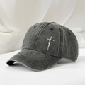 Cappellino da baseball in cotone lavato grigio antracite con ricamo a croce faith bianco - Nero