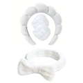 White cloud sponge headband set with bow hairband and plush wristbands for skincare - Velvet White Series Set (15#) / Set of 4