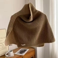 Brown color block knit neck warmer with ribbed texture and HULLAH brand label - Khaki Beige