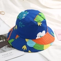 Kids navy bucket hat featuring colorful cartoon dinosaurs and sun protection design - Kids / Dark Blue Dinosaur
