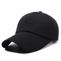 Black cotton baseball cap featuring Royal embroidery and a long curved brim for sun protection - Adjustable / Black with Black Embroidery