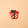 Handmade red wool felt gift box ornament with green bow and white stripes decor - Red Plush Gift Box