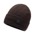 Men's dark coffee knit beanie with fleece lining and square logo patch for winter - One Size / Coffee
