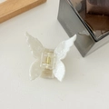 White marble acetate butterfly hair claw clip with gold spring for women styling - Pearl White