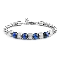 Men's adjustable stainless steel bracelet featuring natural blue tiger eye beads - 8mm Bead Diameter / Blue Tiger Eye Adjustable
