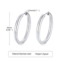 Detailed size specifications for 25mm polished stainless steel hoop earrings in silver - 2.5*25mm / Silver