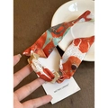 Bracelet foulard orange en soie avec motifs abstraits et anneaux métalliques dorés - Style Étroit Imprimé Rouge (WB1187) / Or-Rouge