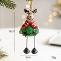 Resin Christmas reindeer ornament with green body, red scarf and long iron legs, 12cm - Elk