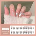Blue heart press-on nails with silver gradient design, 30-piece box set in MZ846-B7 style - 30Pcs Jelly Glue Type / MZ846-B7 Blue Shadow Silver Trace