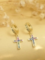 Orecchini a cerchio in argento S925 dorato con croce pendente e zirconi colorati - A1-Croce