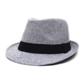 Men's casual grey jazz hat with black ribbon belt and stylish woven texture for summer - Adjustable / Light Gray