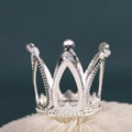 Silver metal mini crown for kids cake toppers with sparkling rhinestones and heart patterns - Mini No Rhinestone Silver
