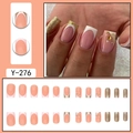 Faux ongles french manucure avec paillettes et motifs lunes et étoiles dorées, 24 pcs - French Blanc Paillettes Or Étoile Lune (Y-276)