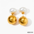 Fashionable gold-plated stainless steel double-sided earrings with white pearls - Gold Double-Sided Pearl Ball Studs (KDE1919)