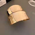 Retro irregular wavy golden wide open bangle with high-gloss metallic finish - Irregular Wave Concave Style (34#) / Gold