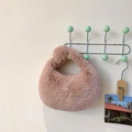 Pink faux fur plush handbag with a minimalist round design for autumn and winter - Pink
